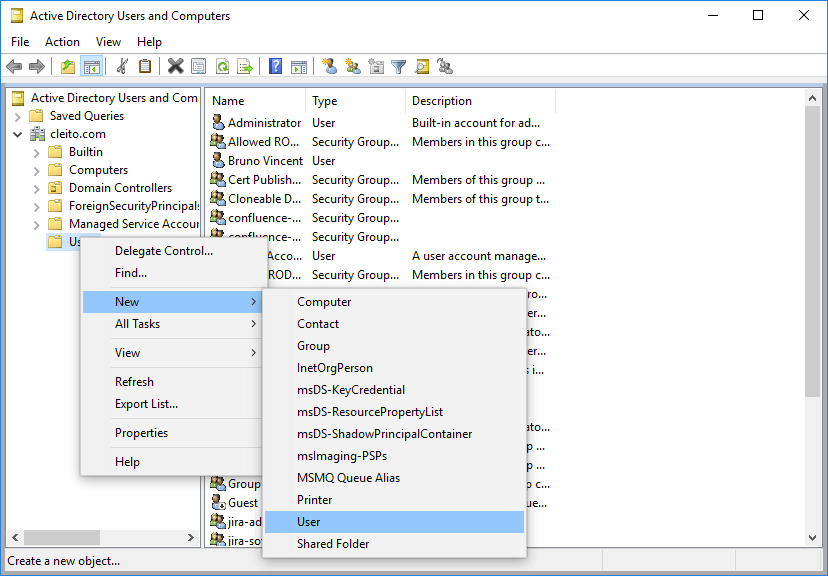 FishEye/Crucible service account creation in AD - Step 1