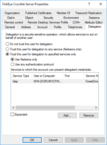 Service account in AD - Delegation