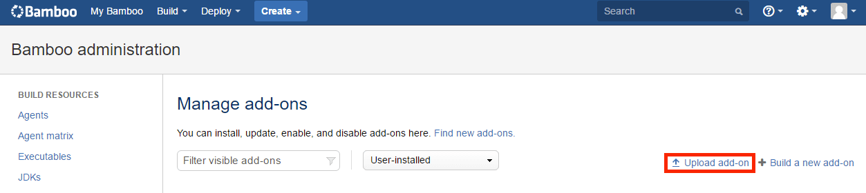 Manage add-on in Bamboo