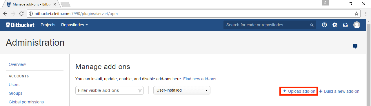 Manage add-on in Bitbucket